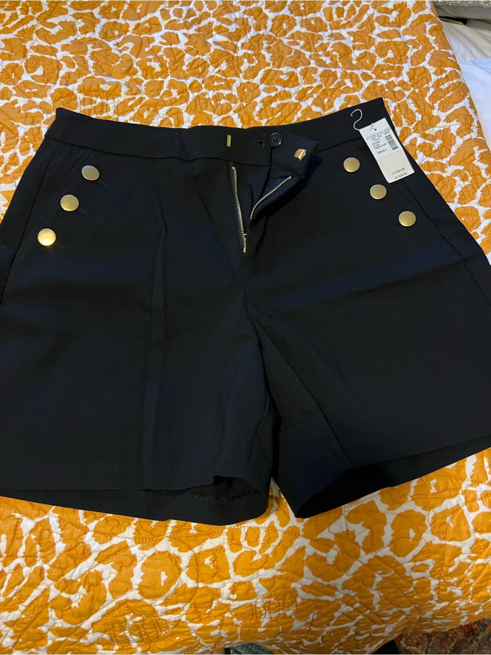 Maurices Black High-Waist Sailor-Style Shorts with Gold Buttons